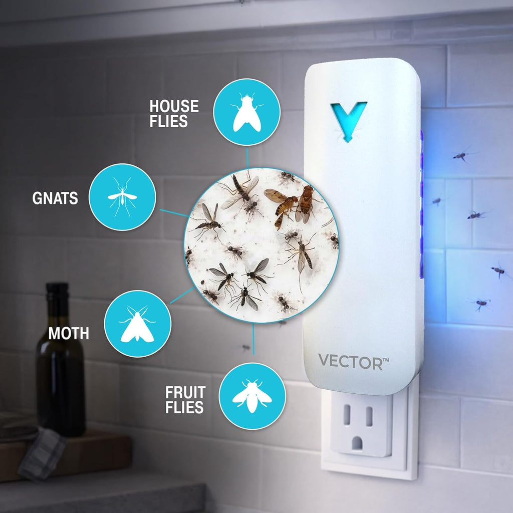 Catchmaster Vector 9 Plug in Fly Trap for House Flies, Fruit Flies & Gnats | Silent UV light bug catcher for kitchens