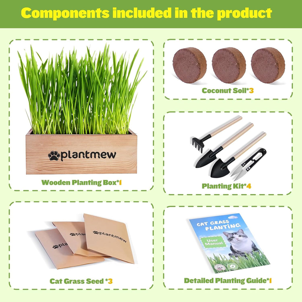 Cat Grass Kit for Indoor Cats - 3 Pack with Cat Grass Seeds, Nutrient Soil & Planter Pots | Complete Growing Set for