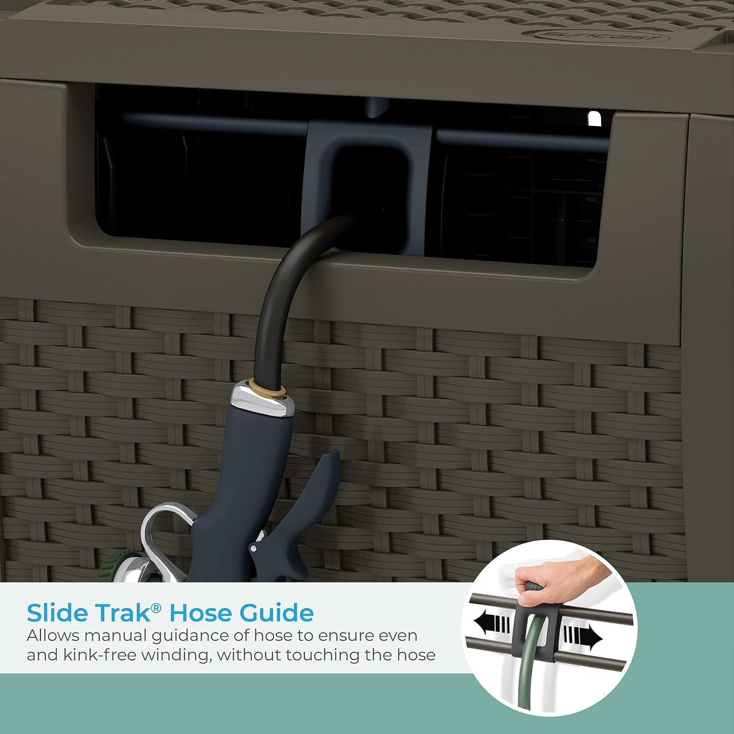Suncast 175 ft. Wicker Style Resin Hose Hideaway with Hose Guide, Java, Made in the USA