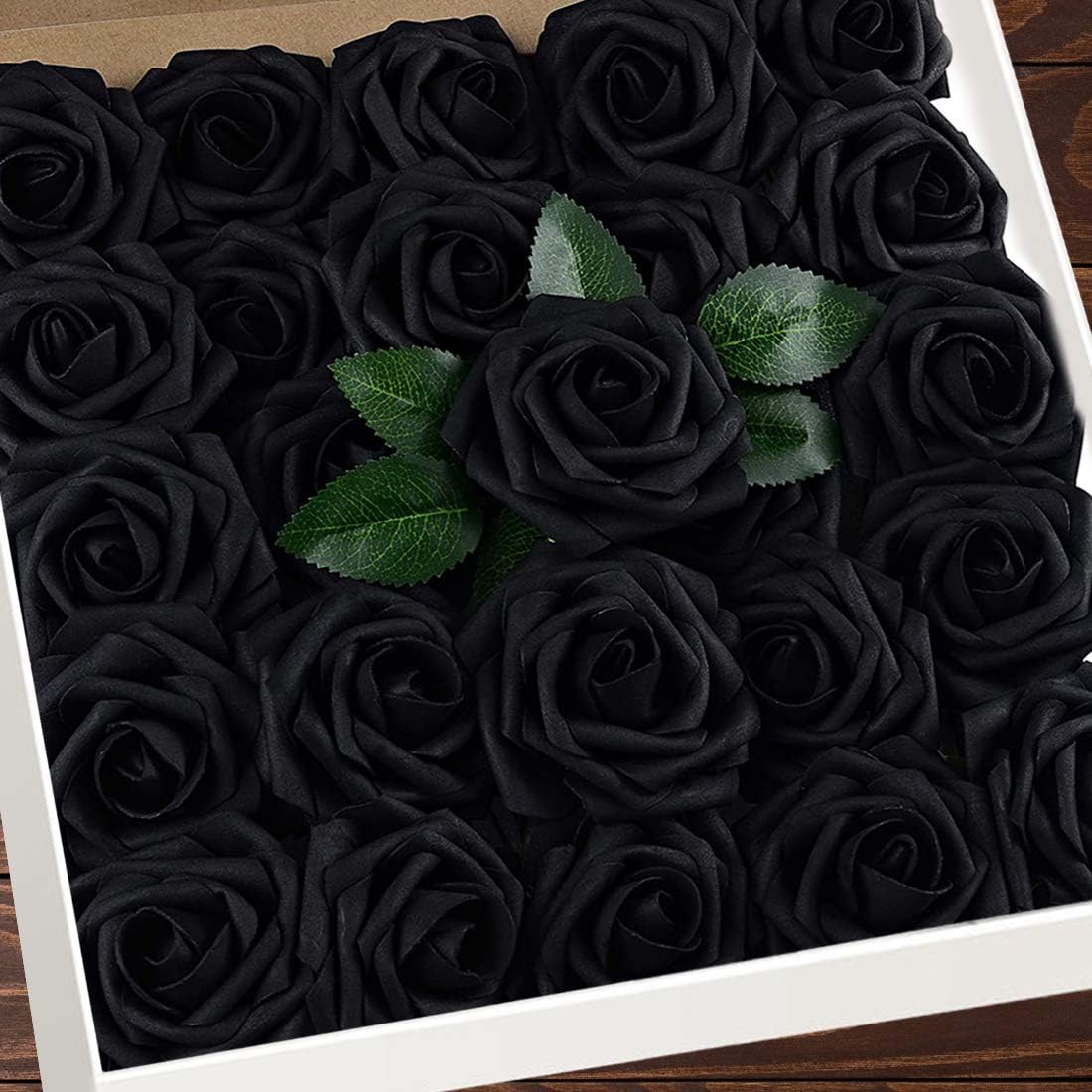 DuHouse 25Pcs Artificial Roses Flowers, Black