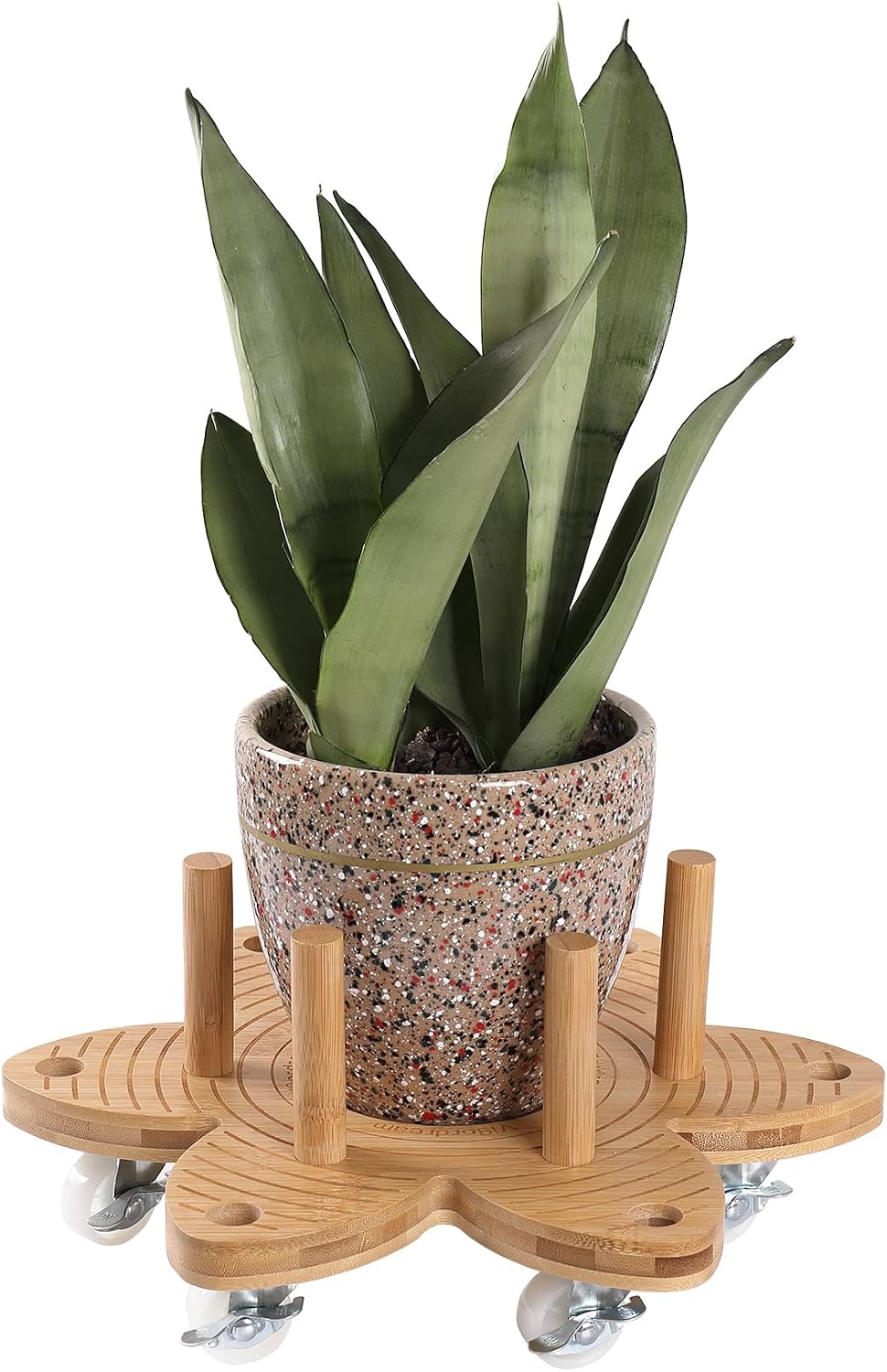 Vigordream Plant Caddy with Wheels 14" Heavy Duty Plant Rollers Flower Pot | Indoor Outdoor Bamboo Planter Dolly Holder