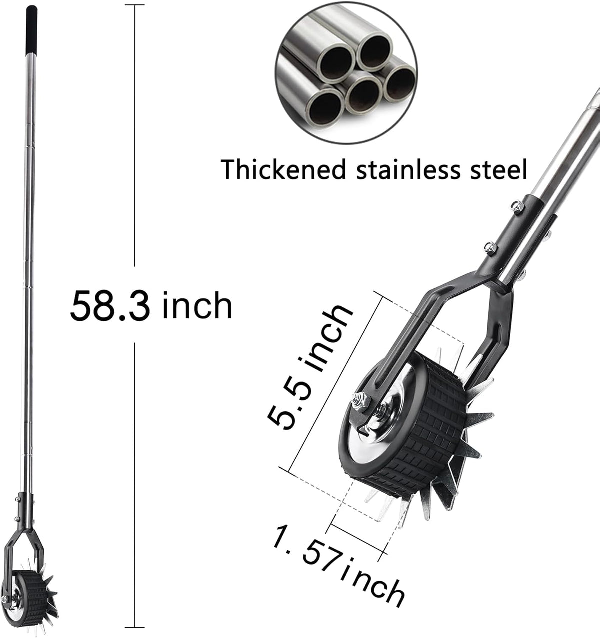 BARAYSTUS Wheel Rotary Edger Lawn Tool, Grass Edge Trimmer, Sidewalk Manual Lawn Edger, Strong 3 Sections Stainless
