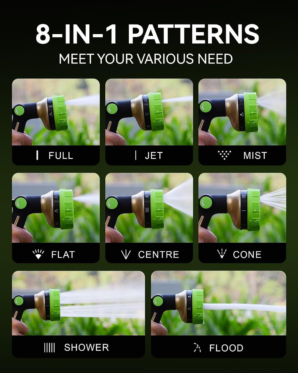RAINPOINT Hose Sprayer Nozzle Heavy Duty - 8 Spray Patterns Garden Hose Nozzle with Adjustable Flow Control for