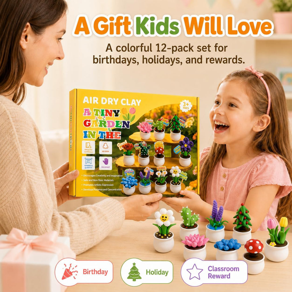 Air Dry Clay Kit for Kids, 12 Plants Modeling Magic Clay Sculpting Tools | Ultra-Light & Soft, Safe and Non-Sticky, DIY