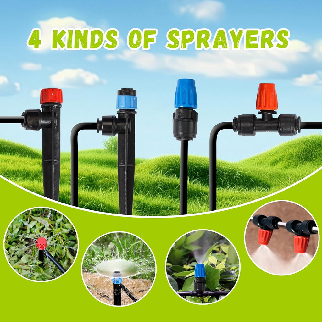 Drip Irrigation Kit Automatic Watering System 115FT Misting Sprinkler DIY Devices with 1/4" & 1/2" Tubing Hose