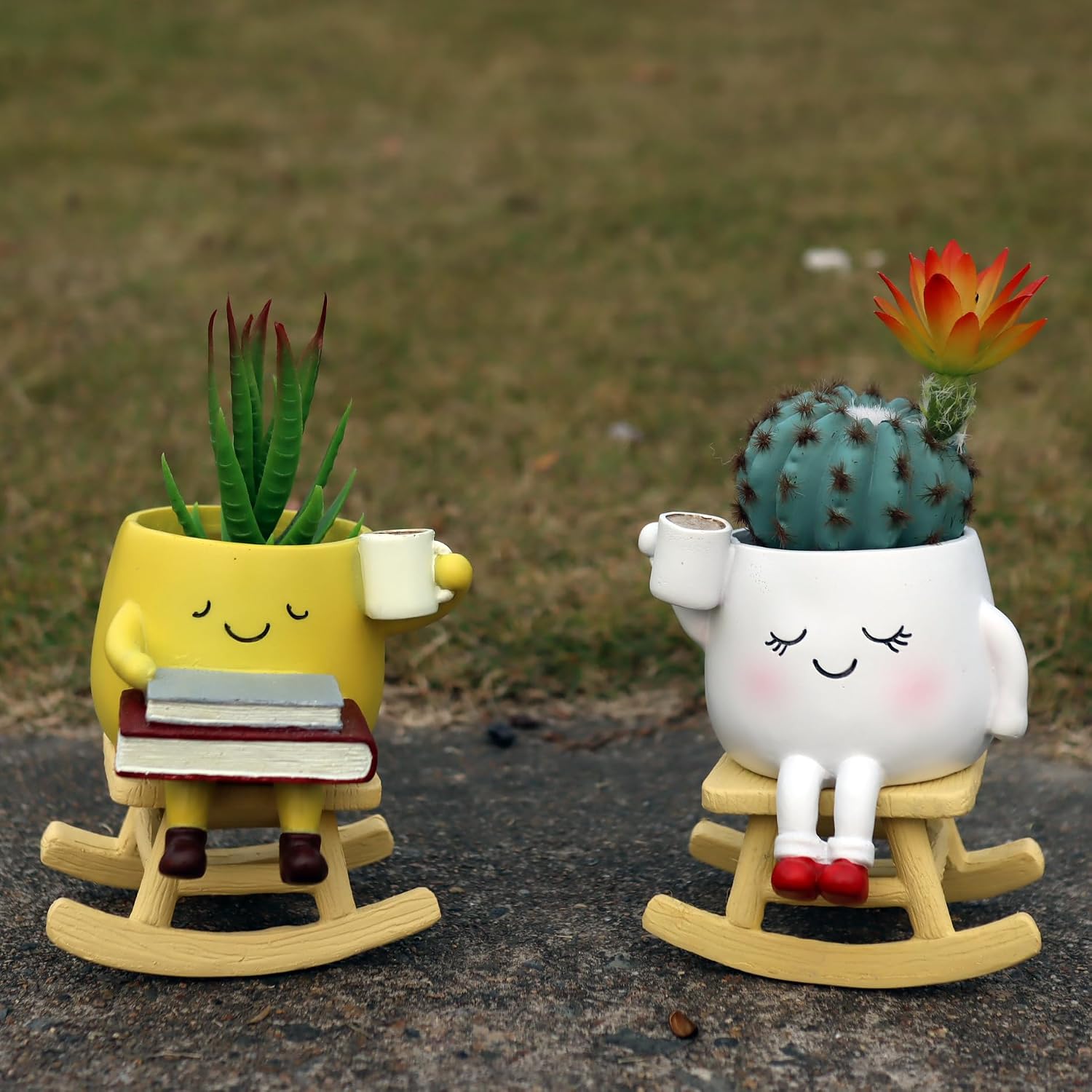Dolkgy Cute Plant Pots Face Planters Set, Fun Head Planters Cactus Succulent Pots for Indoor Outdoor Plants, Unique