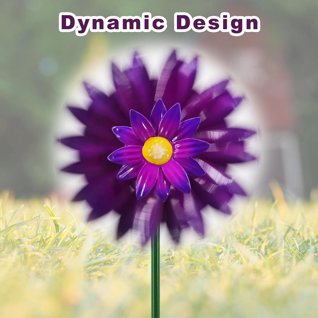 Metal Flower Wind Spinner Garden Stake Yard Art, Lawn Windmill Ornaments | WEIBEFEE; 5 Pieces;Lawn Ornament; 27 Inch