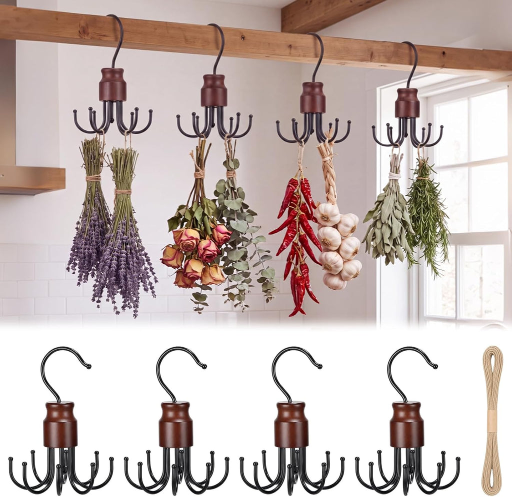 Junkin 4 Pcs Herb Drying Rack with 8 Dryer Hooks Hanging Flower Drying Rack