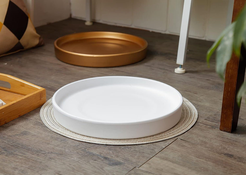 12 Inch Large Ceramic Saucer - Drainage Tray for Plant Pot (Matte White) | 12" Ceramic Plant Saucer for 10" & 11" Pots