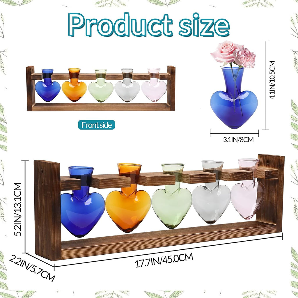 Plant Terrarium Hanging Propagation Stations Gift for Women | Air Plants Holder with Wooden Stand Heart Glass
