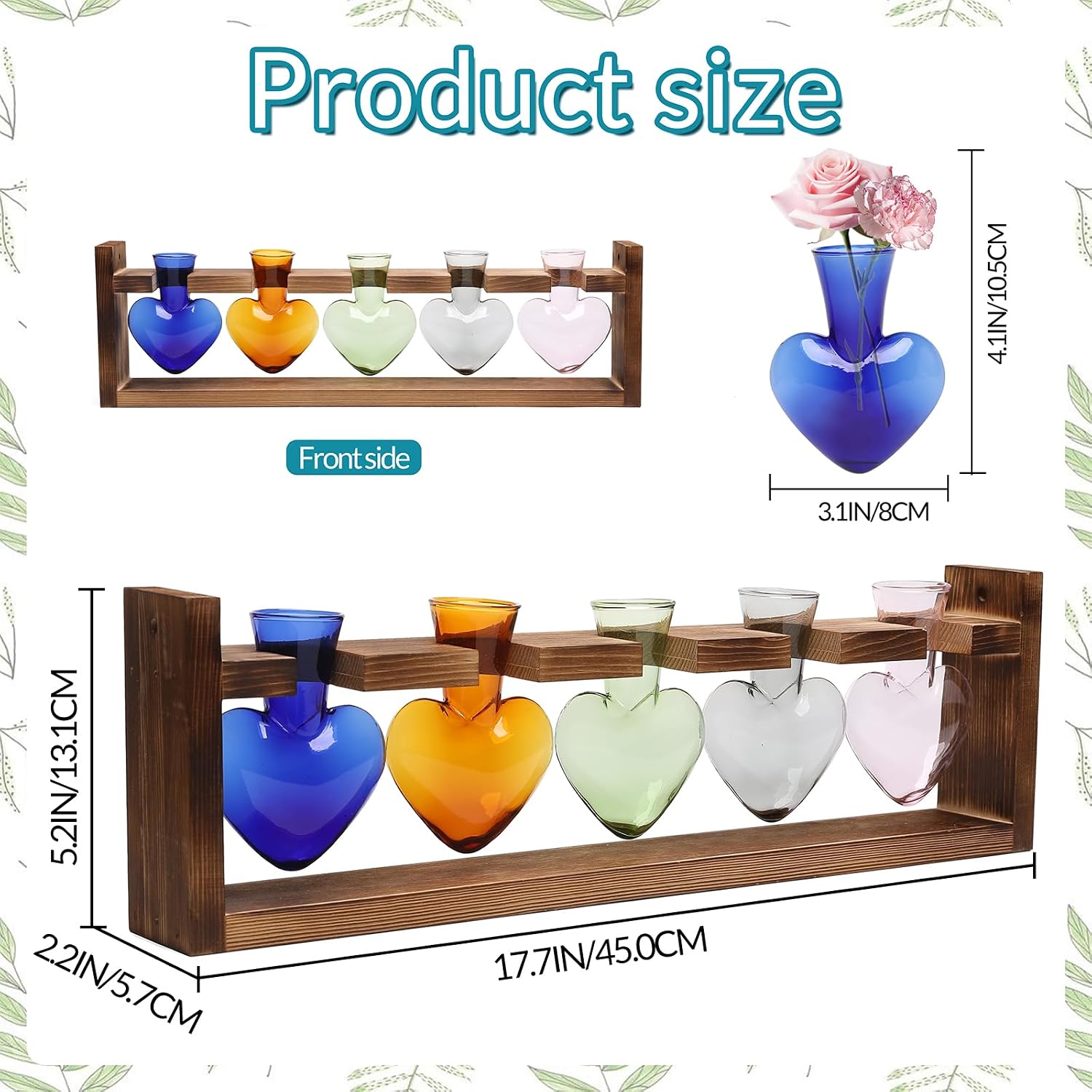 Plant Terrarium Hanging Propagation Stations Gift for Women | Air Plants Holder with Wooden Stand Heart Glass