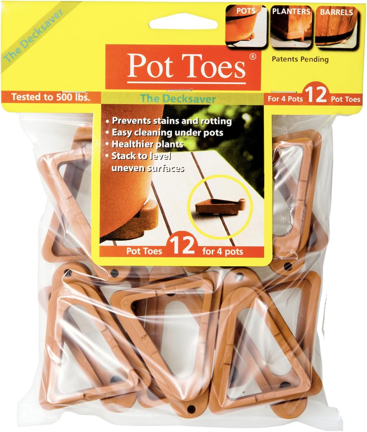 Bosmere Pot Toes, Plant Pot Risers for Indoor and Outdoor, Prevent Stains and Rotting on Wood, Cement, and Tile - Terra Cotta (Pack of 12)