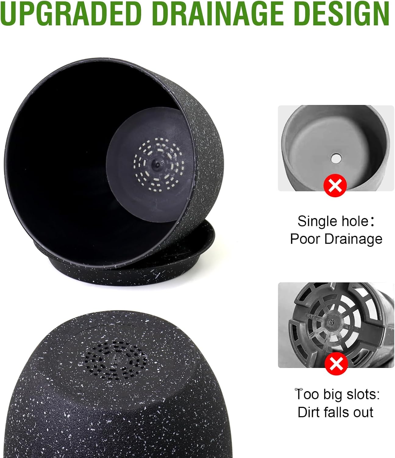WSMKSZ Plant Pots 10/9/8 inch, Set of 3 Modern Decorative Plastic Planters with Drainage Holes and Saucers for Garden