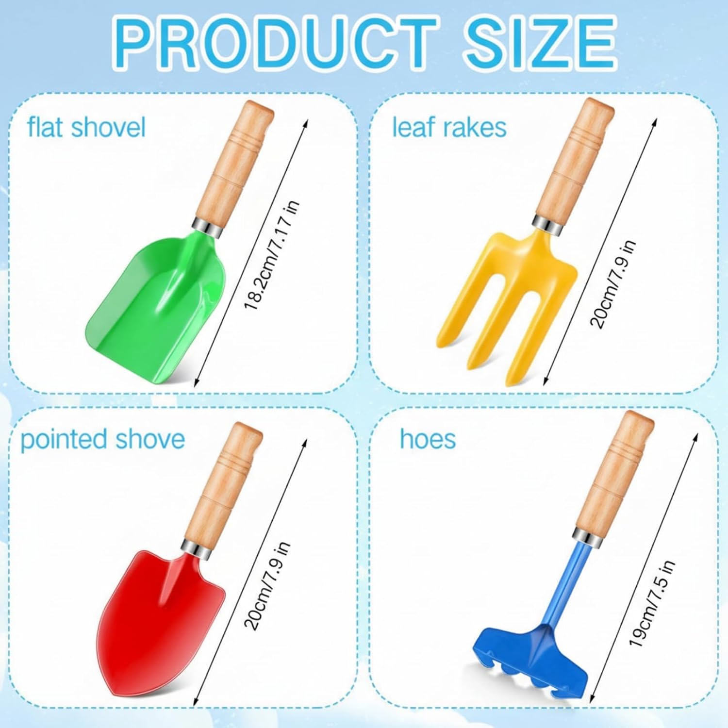 100 Pcs 8" Kids Gardening Tools, Metal Beach Sandbox Digging Toys with Wooden Handle, Including Shovel, Rake, Fork and