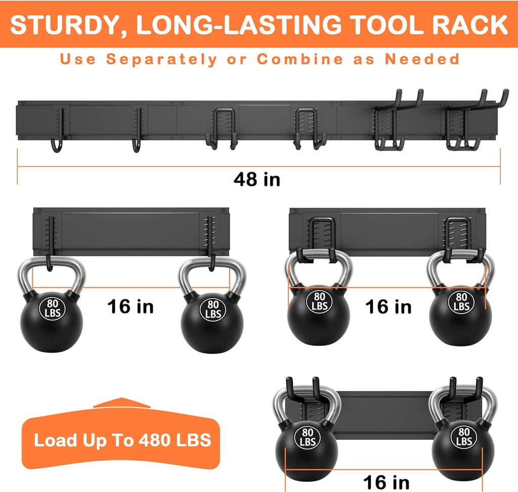 Garden Tool Organizer, 48 Inch Garage Tool Organizer Wall Mount | Heavy Duty Steel Wall Holders for Tools, 400lb Weight