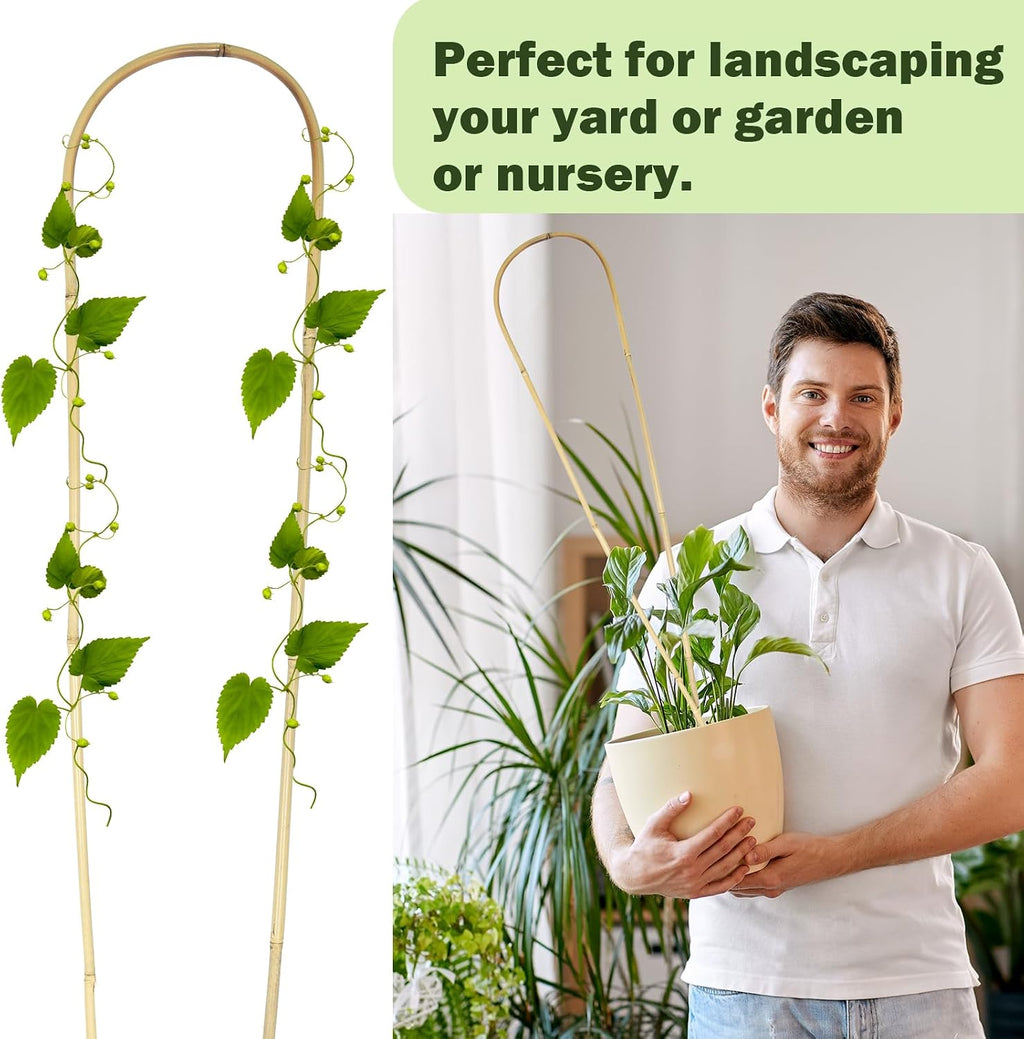 Jollybower Natural U-Hoops Bamboo Plants Trellis 4Ft, Garden Trellis U-Shape for Climbing Plants, Garden Arch Support