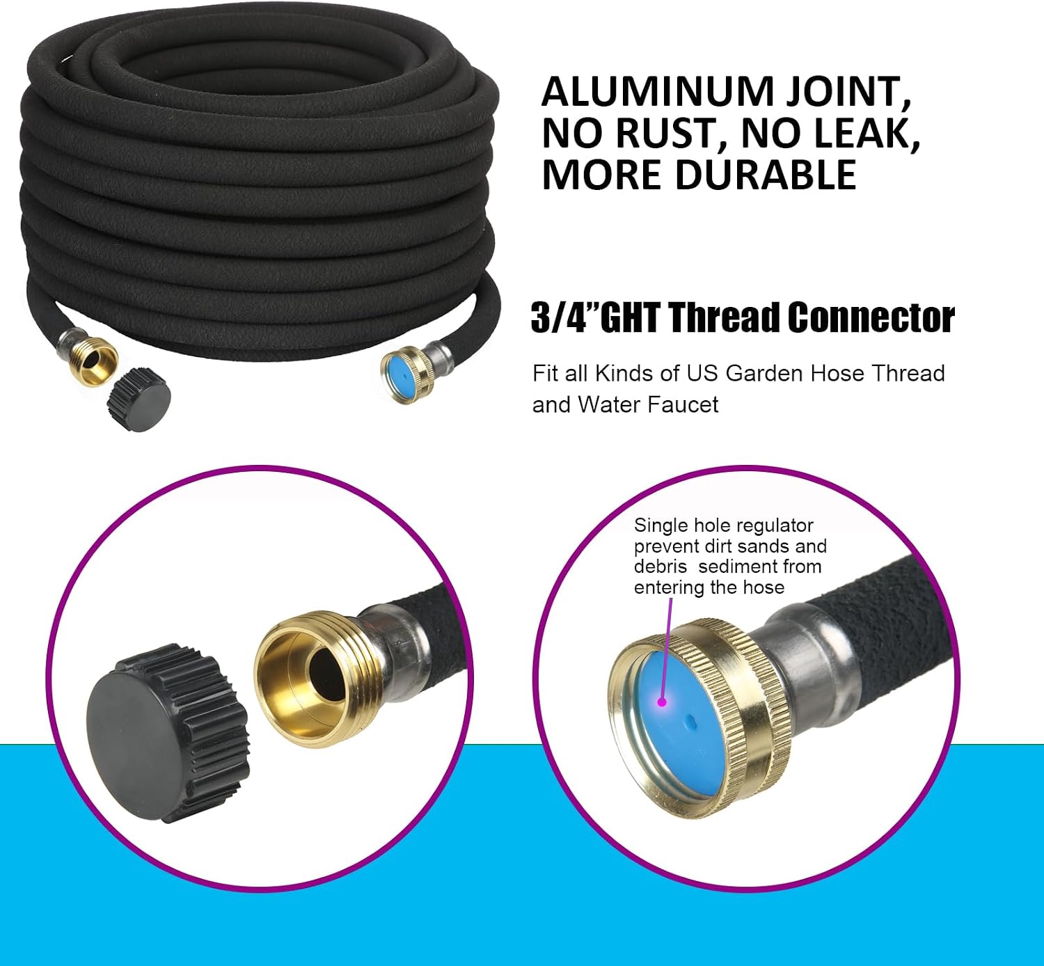 AMRITA Soaker Hose 5/8" 75FT 1 Pack Garden Drip Hoses Aluminum Couplings | Soaker Hose for Foundation Watering,Garden