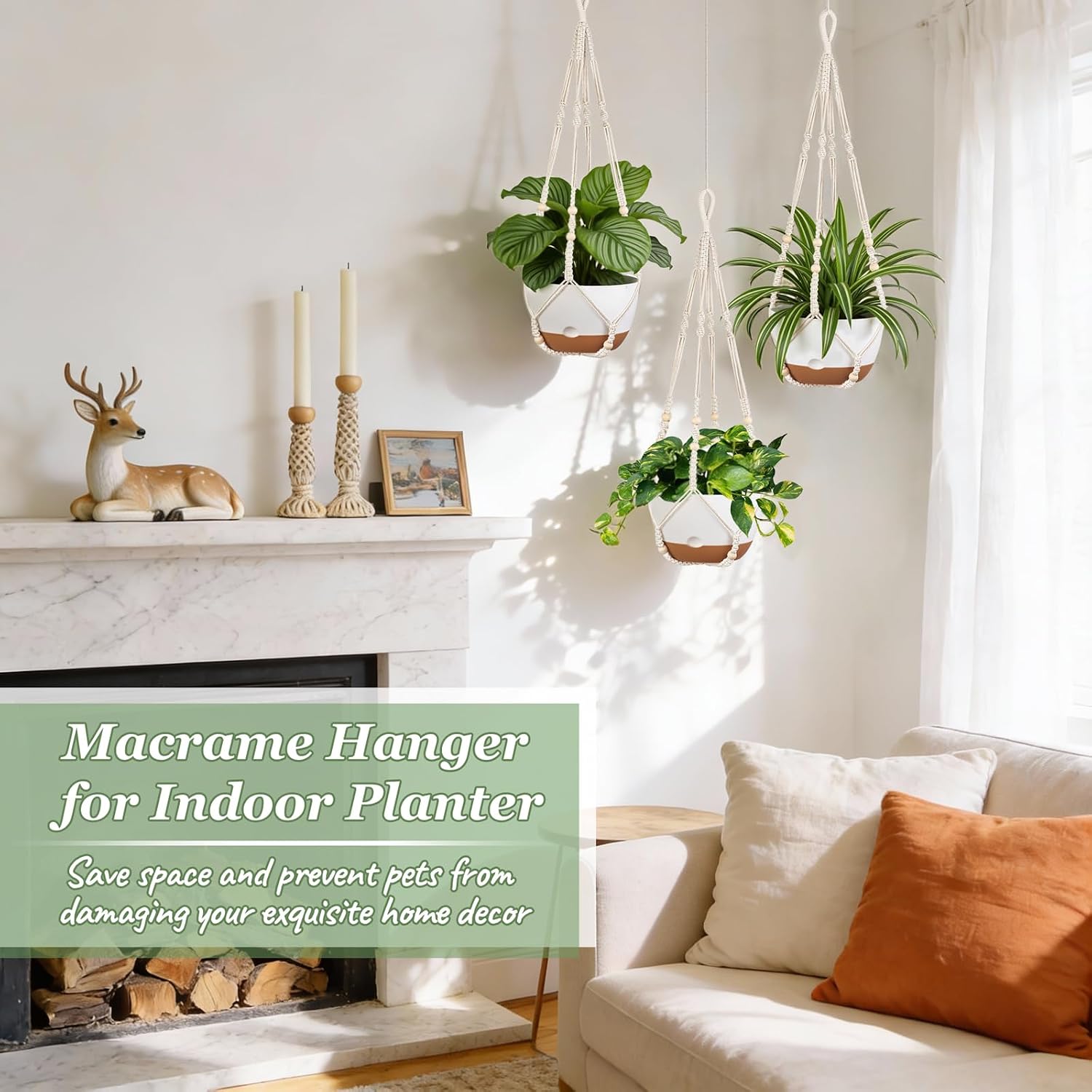 Mkono 3 Pack 10 Inch Hanging Planters for Indoor Plants with Self Watering | Macrame Plant Hangers, 2 Kinds Hanging