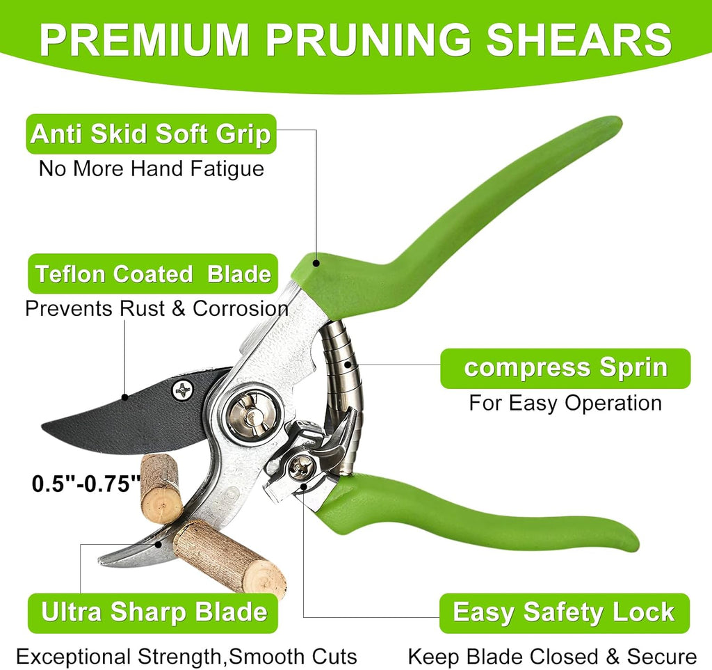 2Pcs Garden Shears Set, High Carbon Steel Pruning Loppers | Bypass Pruners for Tree Trimming, Lightweight Lawn Clippers