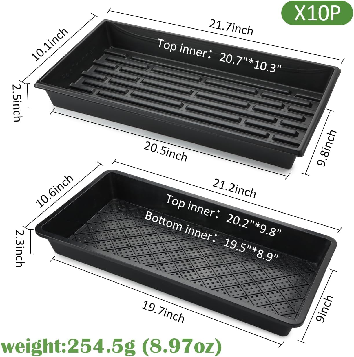 RooTrimmer 10 Pack 1020 Trays and 10 Pack 1020 Mesh Bootom Trays, 20'' x 10'', Heavy Duty Propagation Flats for