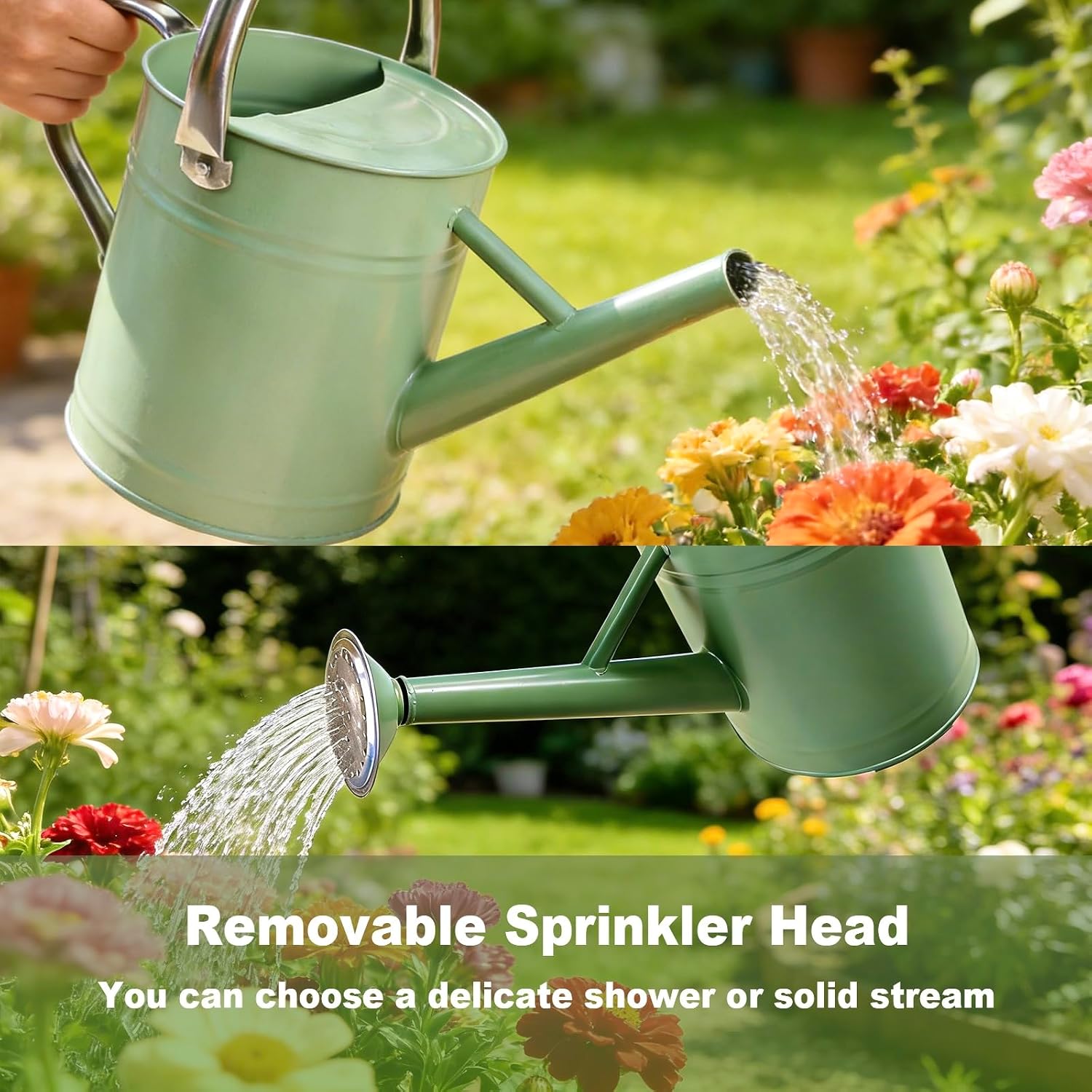 1 Gallon Metal Watering Can for Outdoor&Indoor Plants | Removable Sprinkler Head,Made of Premium Galvanized