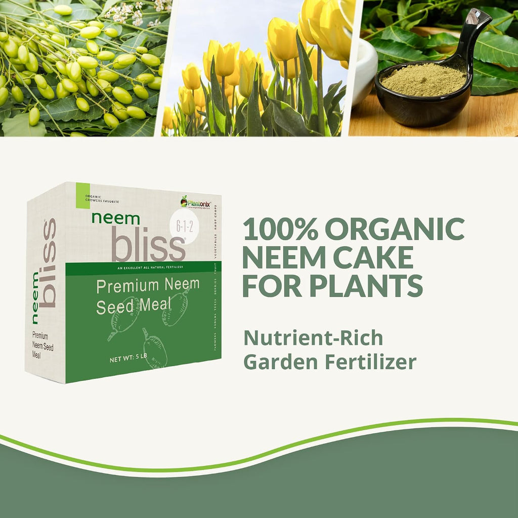 Kelp Bliss (5lbs) + Neem Bliss (5lbs) - Kelp Meal Organic Fertilizer & Neem Cake for Plants - Kelp Fertilizer for