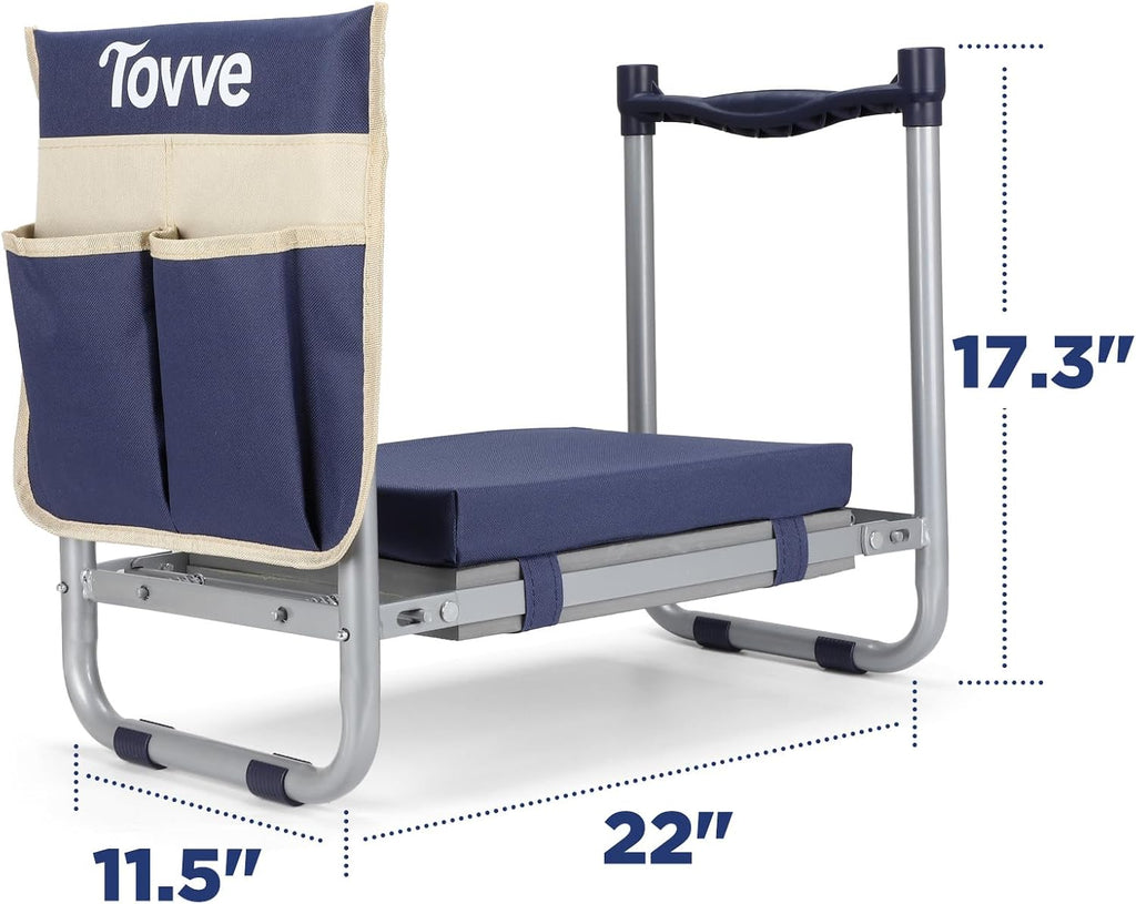 Tovve Foldable Garden Kneeler and Seat, Heavy Duty Garden Stool with 10" Wide Detachable Kneeling Pad, Portable Garden
