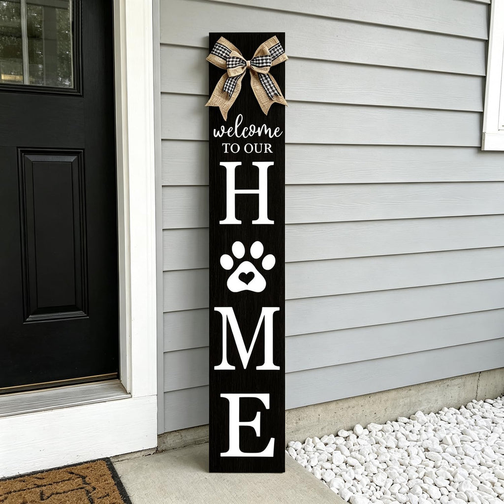 Foutcheou Welcome to Our Home Front Door Sign, 47"X8", Black