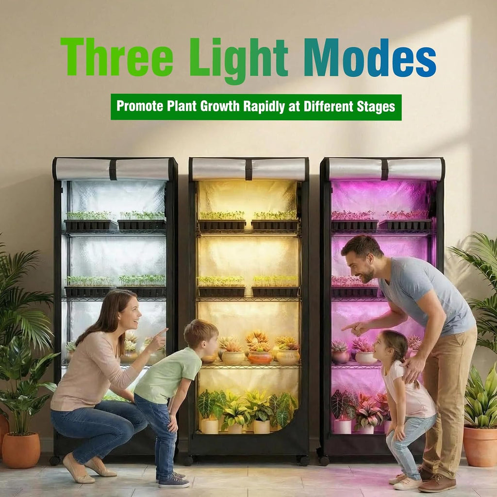Indoor Greenhouse with Grow Light - 5 Tier DIY Plant Shelf with Cover, 4 Pack 48W Full Spectrum Grow Lights with Timer