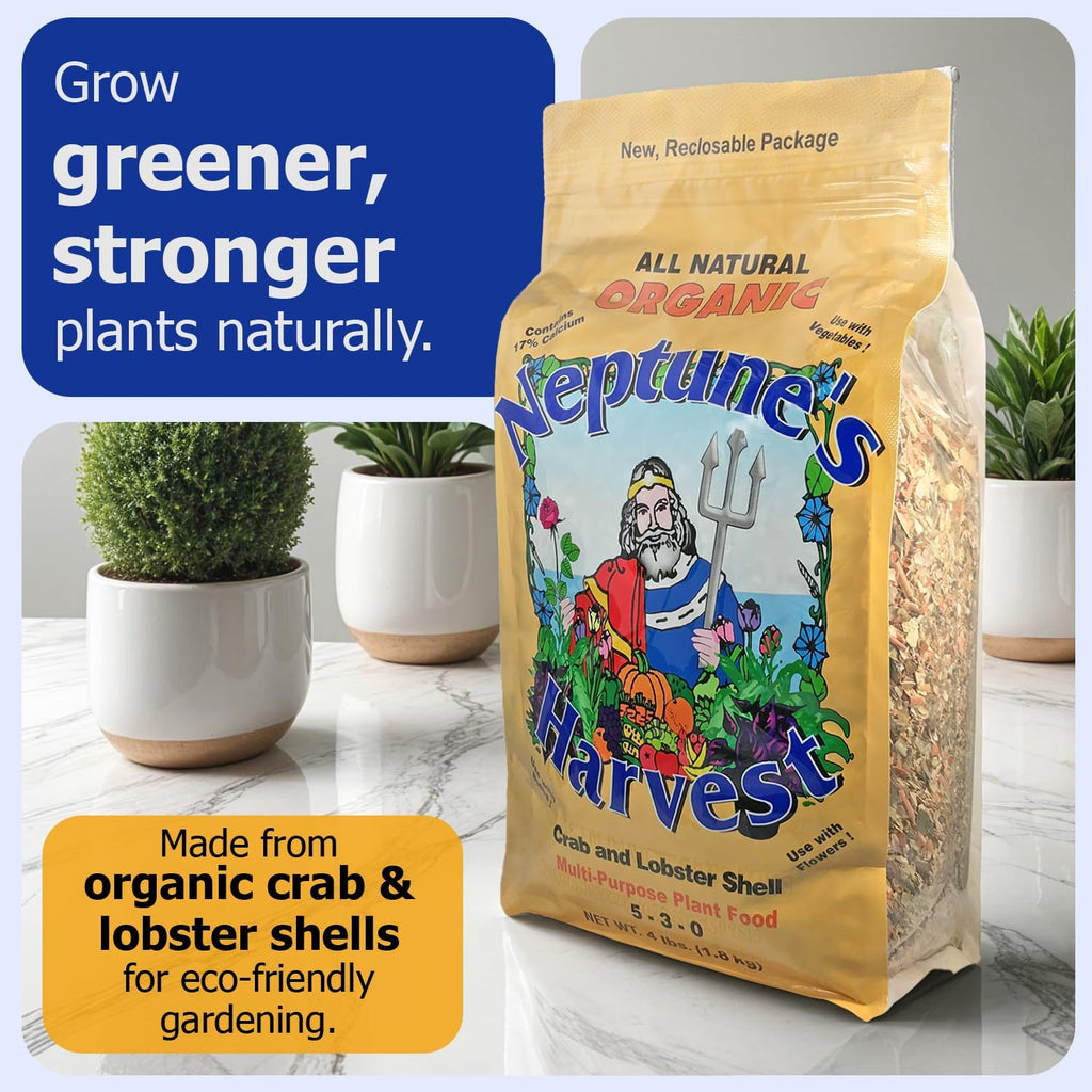 Neptune’s Harvest Organic Crab & Lobster Shell Multi-Purpose Plant Food (5-3-0) - 4 LB Resealable Bag - Rich in