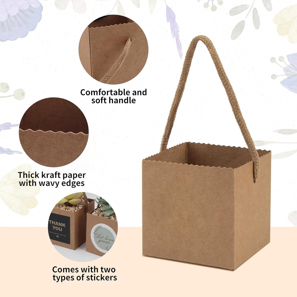 Temlum 2.5 Inch Succulent Wrap Bags (Fits 2.5″ Pots) with Thank You & Let Love Grow Stickers, Small Gift Box for