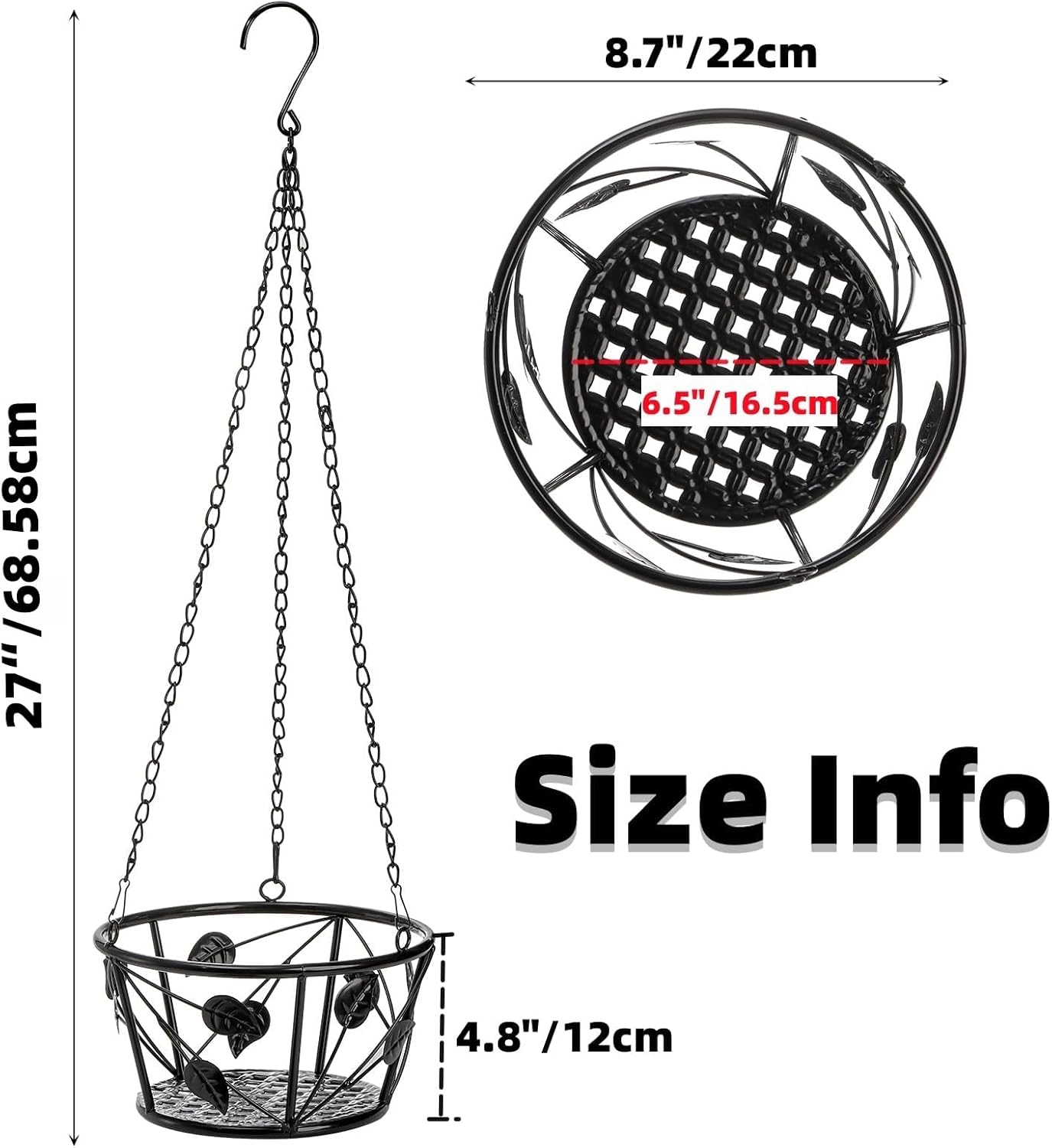 Goaste 2 Pack Metal Plant Hanger, Hanging Plant Holder with Ceiling Hook, Modern Plant Hanging Basket, Decorative