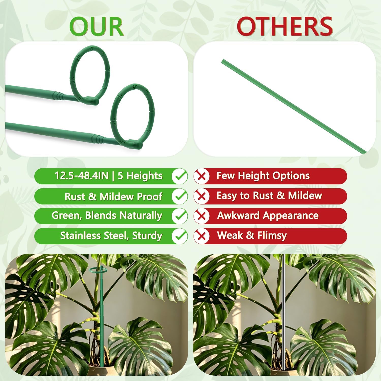 7Pcs Telescoping Plant Stakes 12.5-48.4IN Adjustable Monstera Plant Support | Stainless Steel Plant Stakes for Indoor