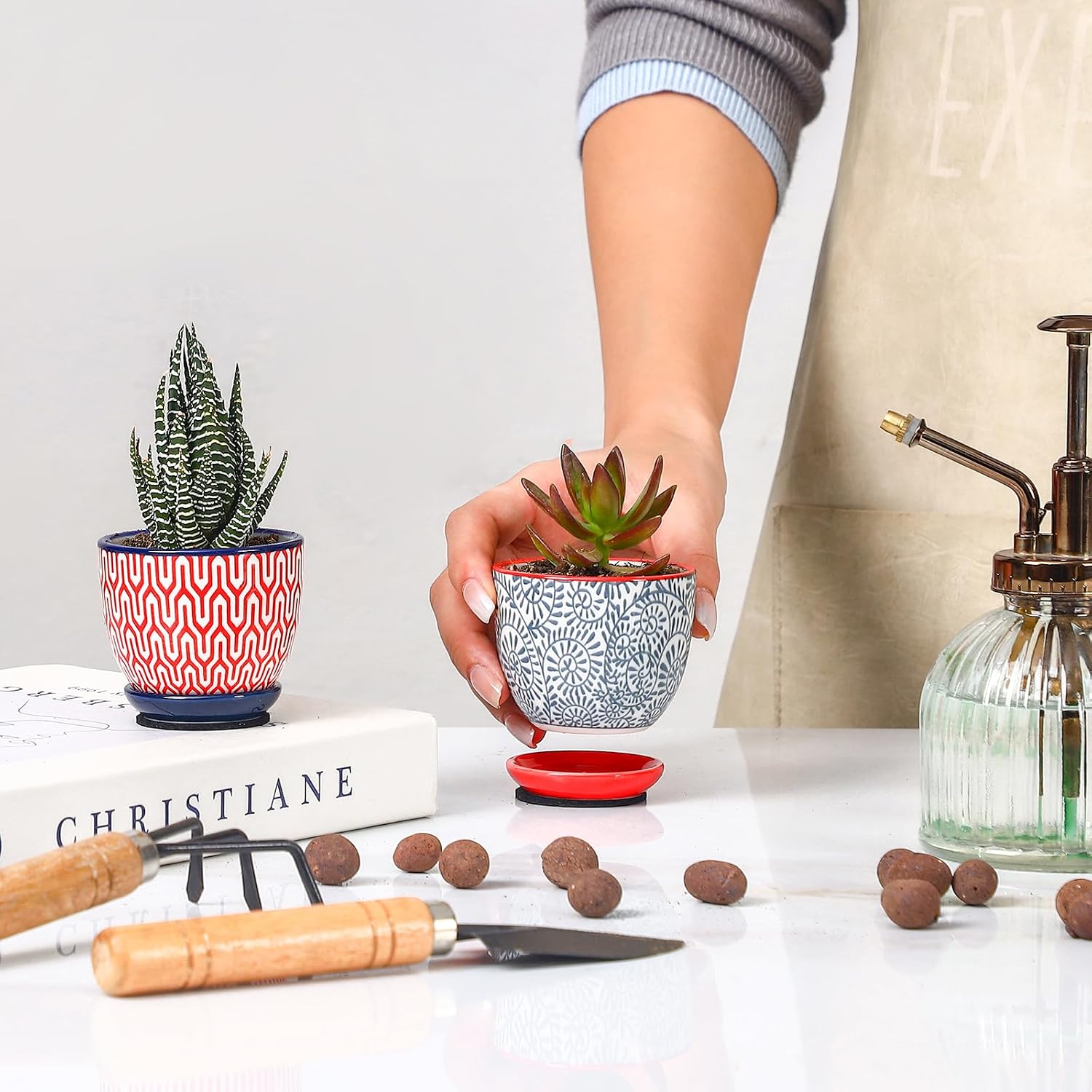 Selamica Ceramic 2.4 Inch Succulent Pots, Mini Flower Pots for Cactus Plant with Drainage Holes & Saucers, Home Decor