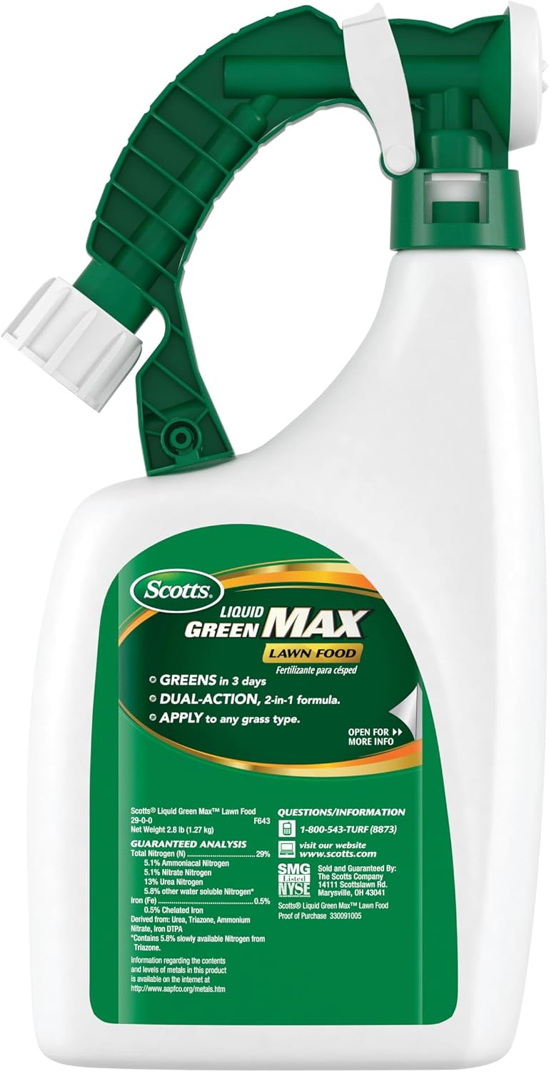 Scotts Liquid Green Max Lawn Food, 32 oz. | 2-in-1 Fertilizer and Iron Supplement, Use on Any Grass Type