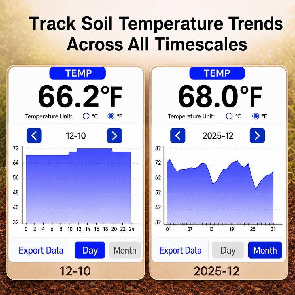 Leave in Soil Moisture Meter, Long Term in Soil Monitoring, Soil Temperature, Sunlight Level Indicator (Full