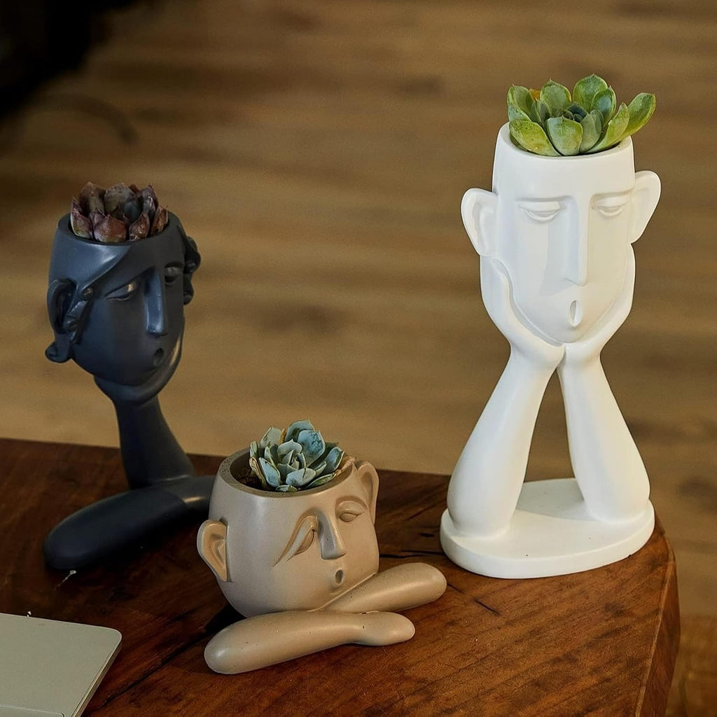 GUTE Human Face Shaped Succulent & Flower Planter Pots - Set of 3- Figurines for Garden - Indoor Outdoor Decorative