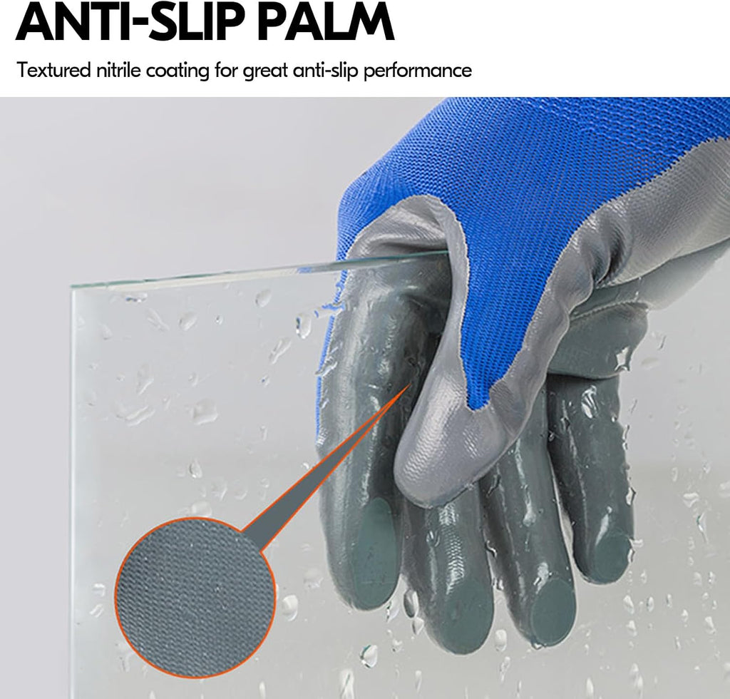 Vgo... 10-Pairs Safety Work Gloves, Gardening Gloves, Non-slip Nitrile coating, Dipping Gloves (Size XL, Blue, NT2110)