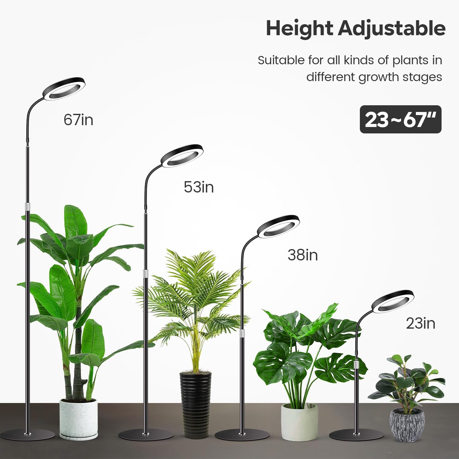 Grow Lights for Indoor Plants, Full Spectrum with Stand, 80 LEDs | 6000K Floor Plant Light, 3 Color Modes, Timer