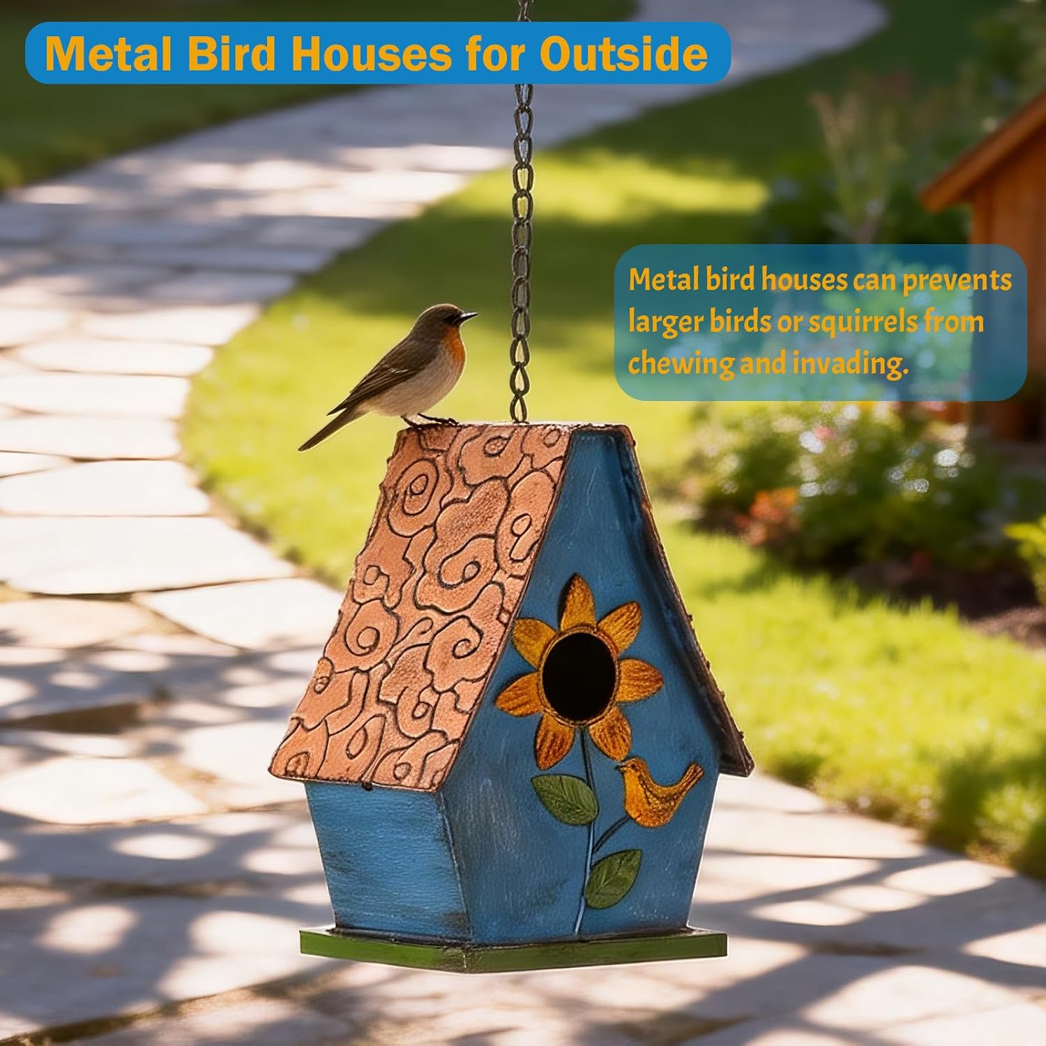 Metal Bird Houses for Outside Hanging, Decorative Sunflower Birdhouses for Outside, Rustic Weatherproof Hanging Bird