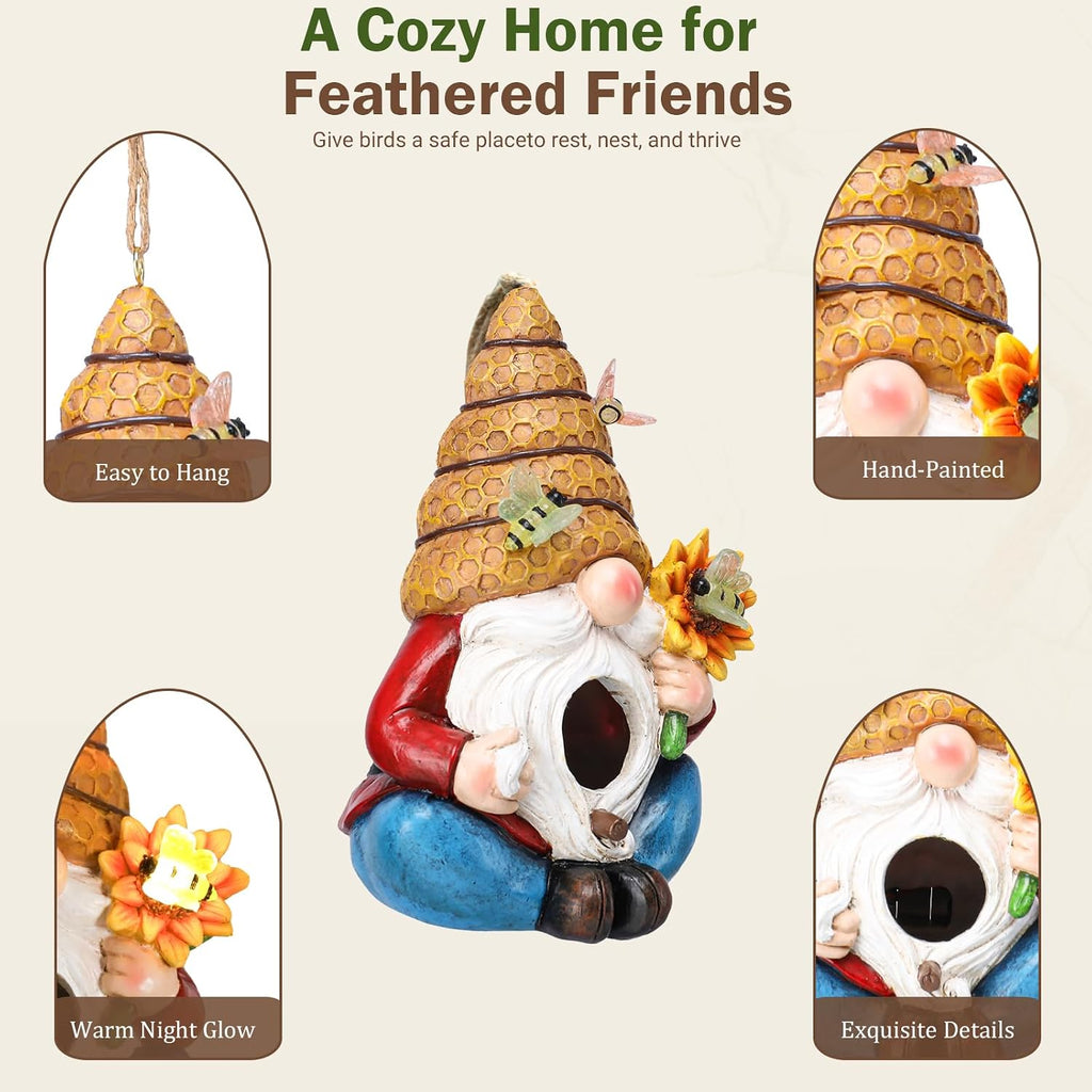 Yinns Bird House, Decorative Hanging Solar Gnome Birdhouse for Garden Decor | Birdhouses for Outdoors, Hanging Funny