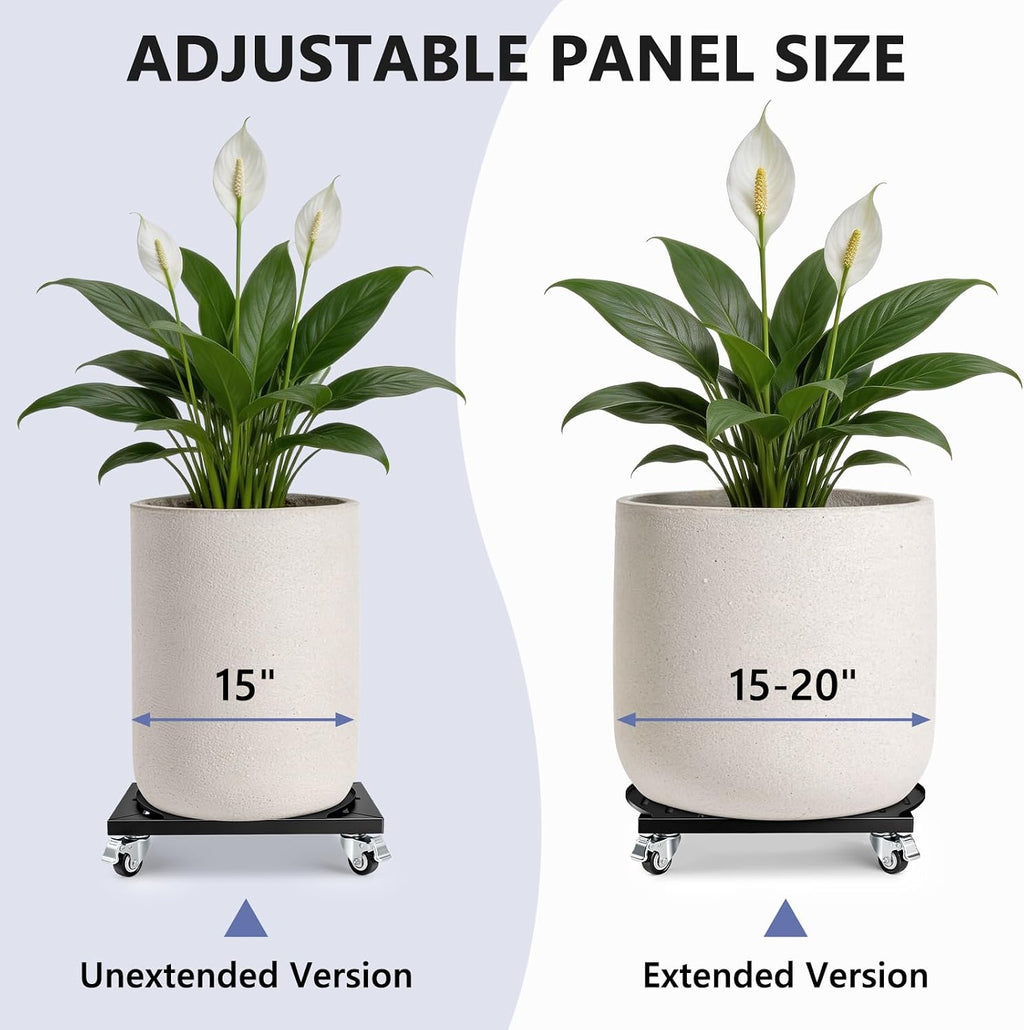 KEDSUM 15-20 Inch Plant Caddy with Wheels, Anti-Tip 4-Wheel 800LBS Heavy Duty Plant Stand, Adjustable Steel Panel for