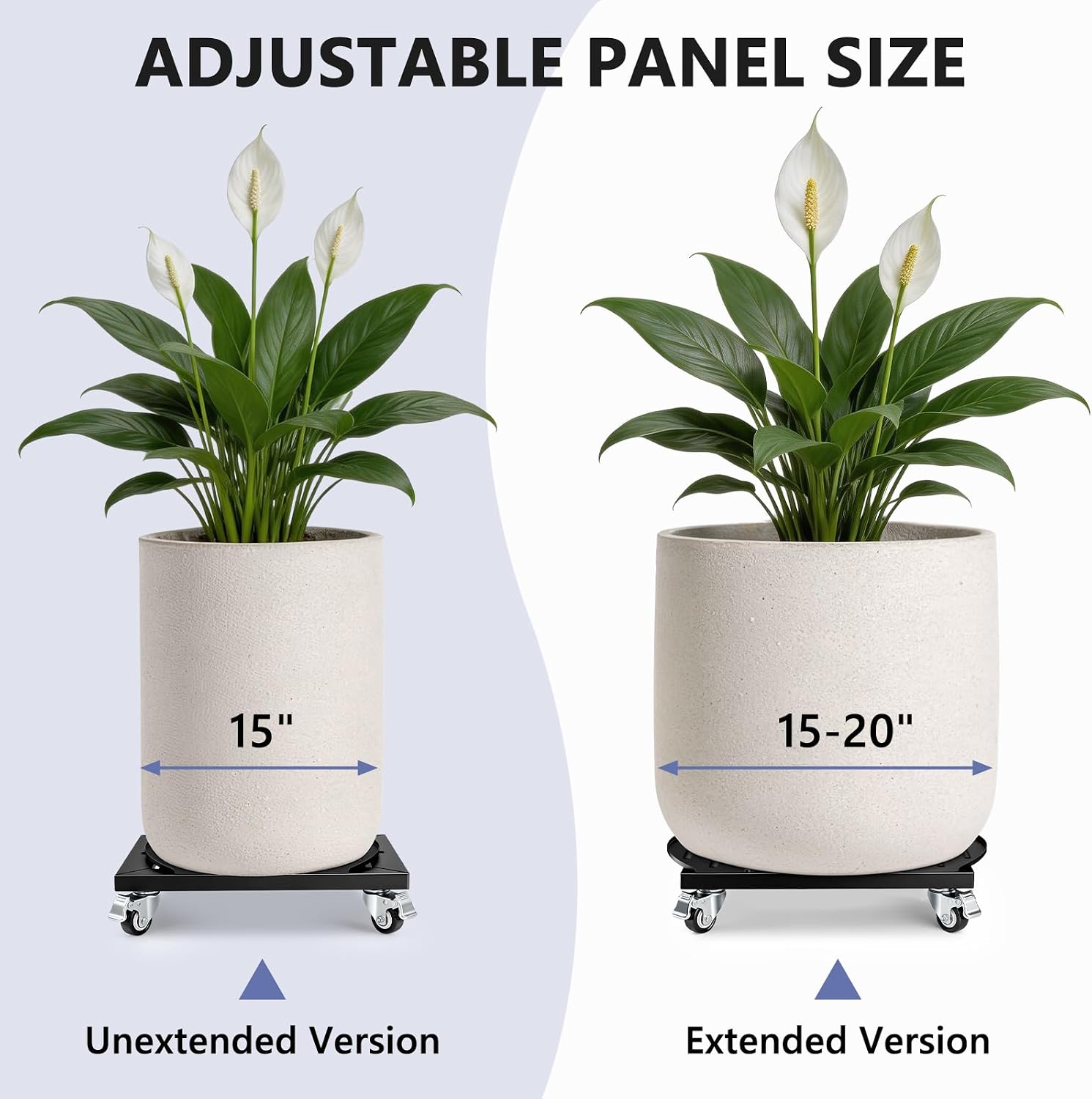 KEDSUM 15-20 Inch Plant Caddy with Wheels, Anti-Tip 4-Wheel 800LBS Heavy Duty Plant Stand, Adjustable Steel Panel for