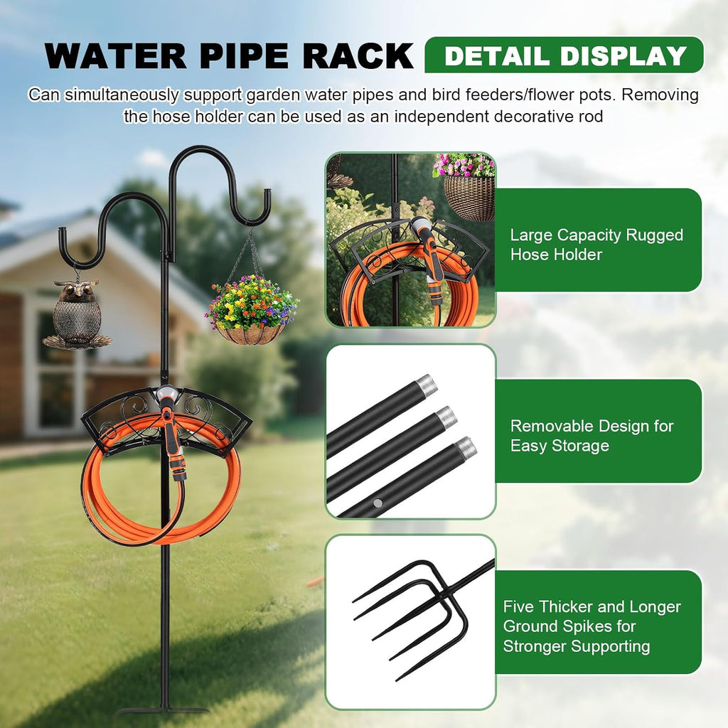 Garden Hose Holder, Freestanding Hose Stand for Outside, 150FT Hose Storage Organizer with 5-Prong Base and Shepherd