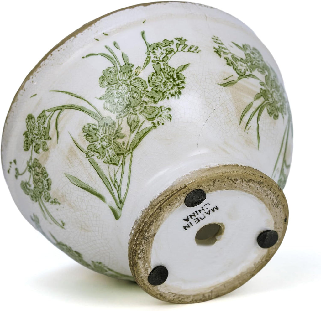 Dosayes Vintage Ice Crackle Grazd Ceramic Flower Pot with Drainage Holes, 4.33 Inch Rustic Planter for Indoor Plants