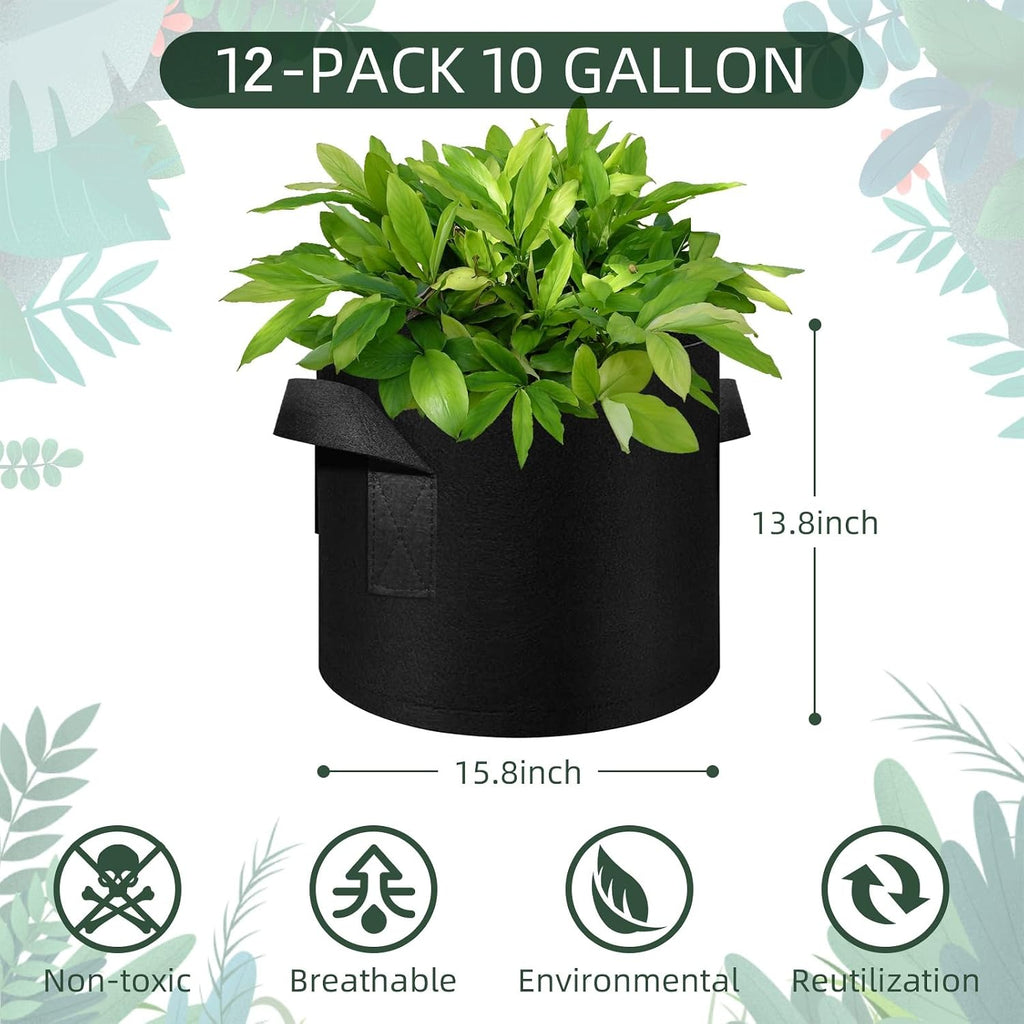 5/10/12/20/30 Pack 10 Gallon Grow Bags, Heavy Duty Thickened Nonwoven Fabric Pots with Handles, Plant Grow Bags for