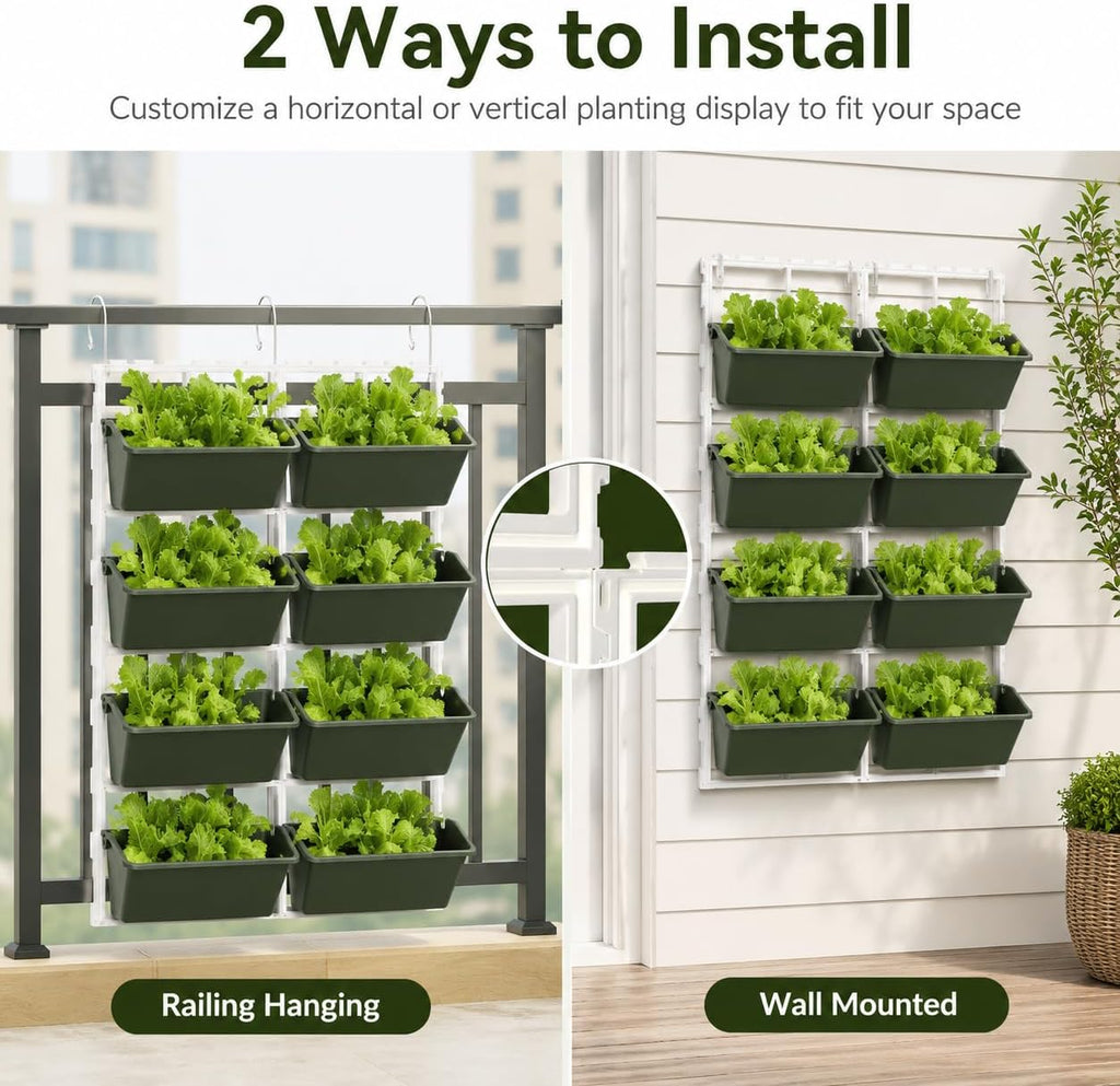 Vertical Garden Wall Planter, 4-Tier Stackable Wall Planter with 8 Pockets | for Indoor Outdoor Vegetables, Flowers