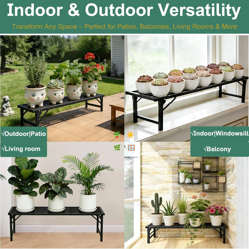 Foldable Single Tier Plant Stand, Heavy Duty Iron Plant Shelf，Anti-Rust Waterproof Flower Pot Stand, Tool-Free Quick