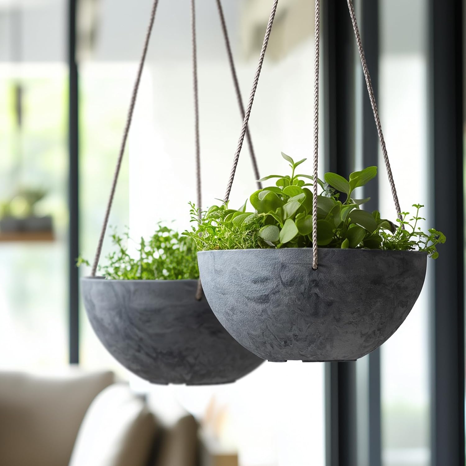 LA JOLIE MUSE Hanging Planter Baskets for Indoor Plant, Set of 2, 9.84 Inch | Decorative Hanging Baskets with Drainage