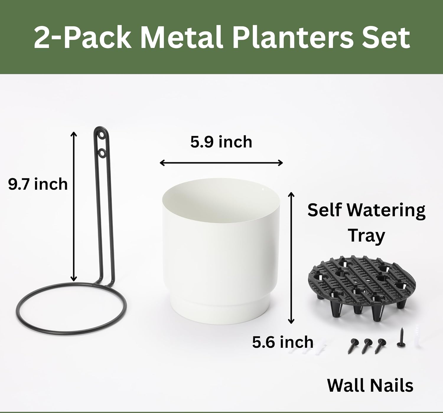 Self-Watering Wall Planters for Indoor Outdoor Plants (5.9 inch) | Metal Wall Vase, Wall Hanging Planter, Wall Plant